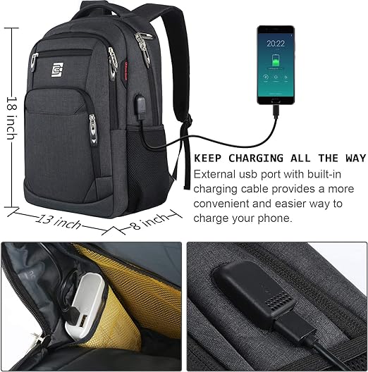 "Mochila para laptop, ideal para viajes de negocios, delgada, resistente al robo, con puerto de carga USB, resistente al agua.