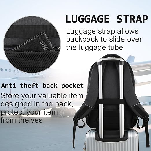 "Mochila para laptop, ideal para viajes de negocios, delgada, resistente al robo, con puerto de carga USB, resistente al agua.
