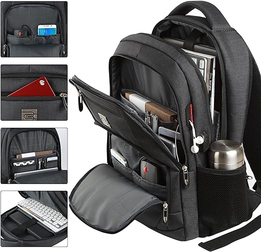 "Mochila para laptop, ideal para viajes de negocios, delgada, resistente al robo, con puerto de carga USB, resistente al agua.