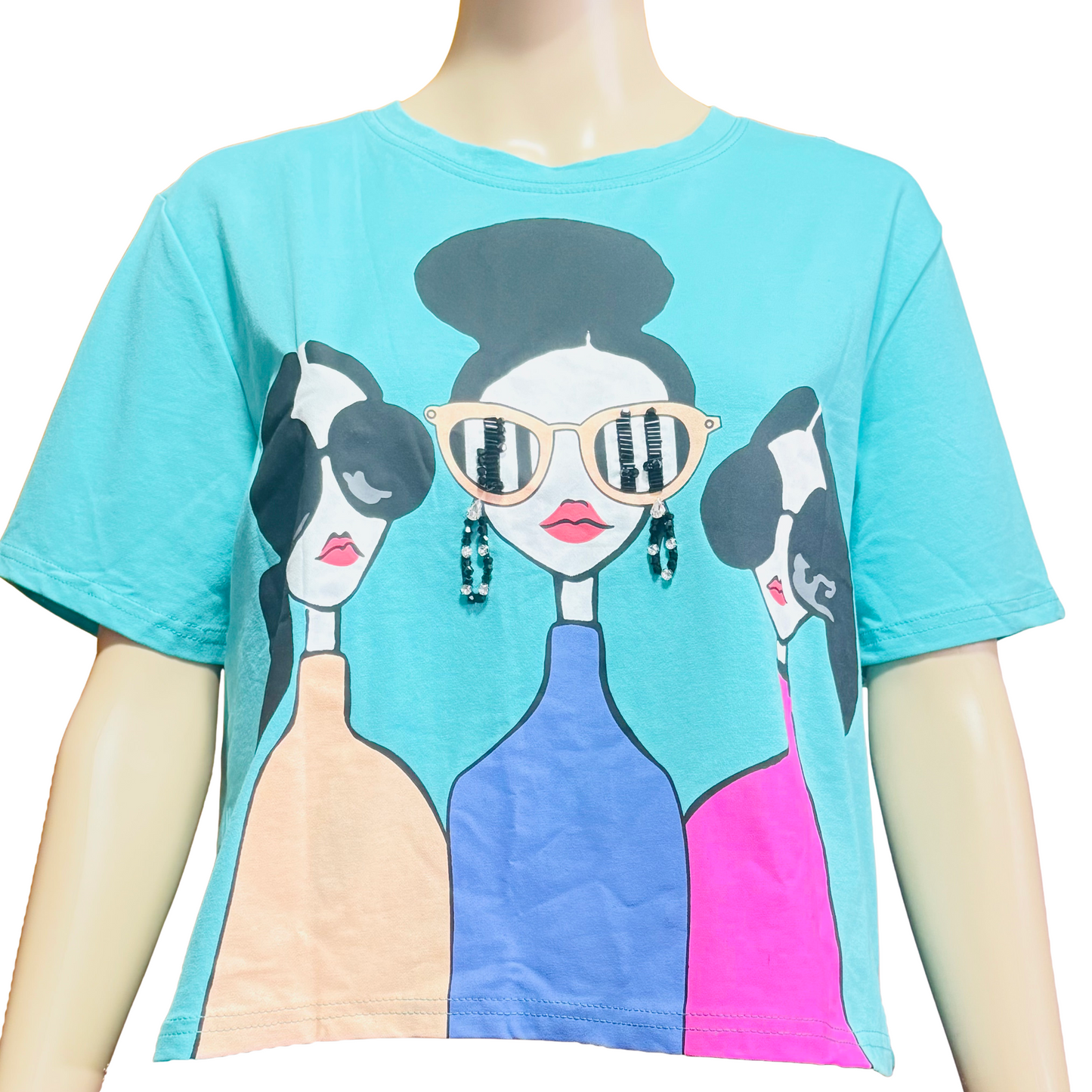 Camisa Shira Roll Sleeve Tee en Turquesa: Estilo Relajado y Sofisticado
