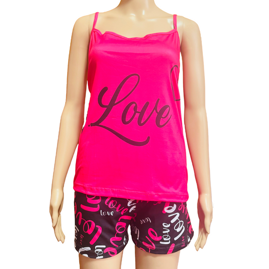 Bata de Dormir Pantalón Corto "Love" en Rosa y Negro: Estilo Romántico para Noches Encantadoras